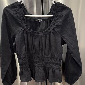 Madewell Black Smocked Blouse